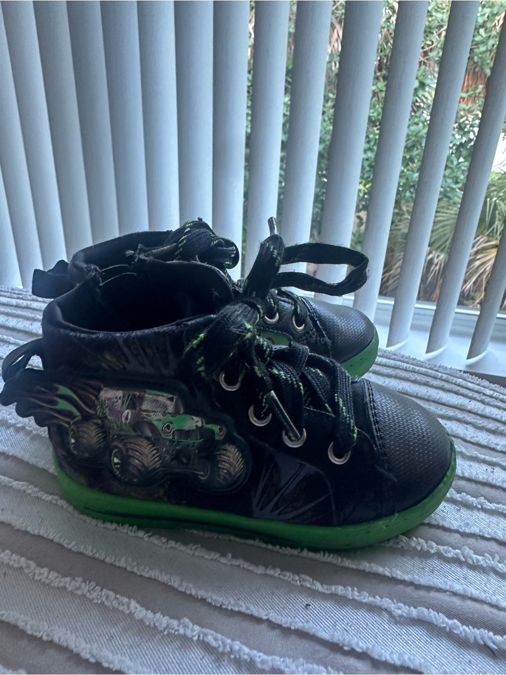 Kids Black & Green Monster Truck High-Top Sneakers